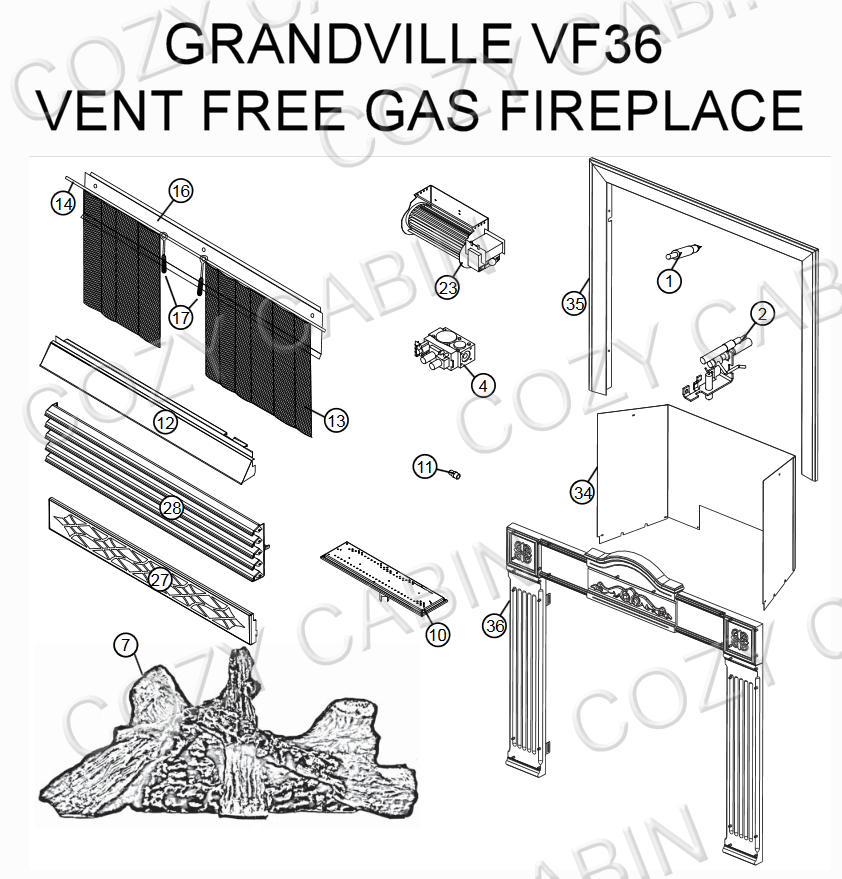 Grandville Vent Free Gas Fireplace (GVF36) #GVF36